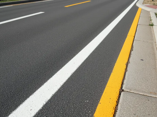 Professional line marking on a road with clear, vibrant lines